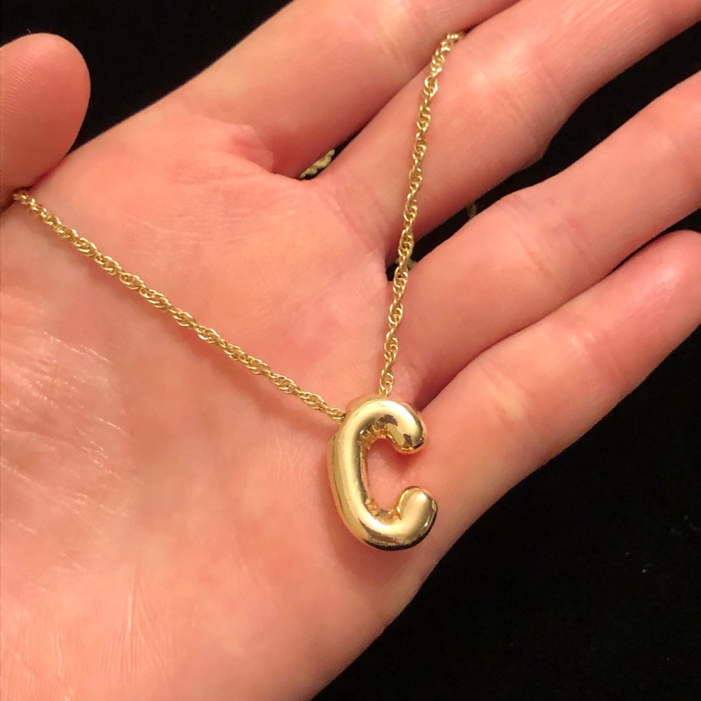 Gold Tone Initial Letter C Pendant Costume Jewelry Necklace